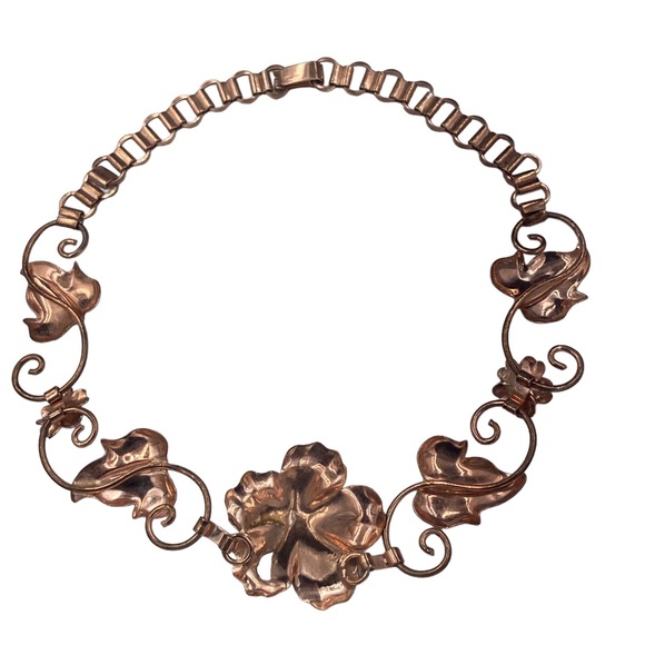 Vintage 1940's Retro Modern Sterling Rose Gold Vermeil Choker Necklace - Picture 6 of 9